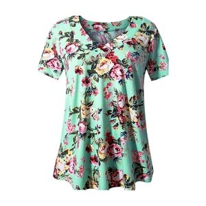 ⚘U.Vomade Women's Plus Size Top Short Sleeve Blouse Flowy Summer Tunic Floral 2X